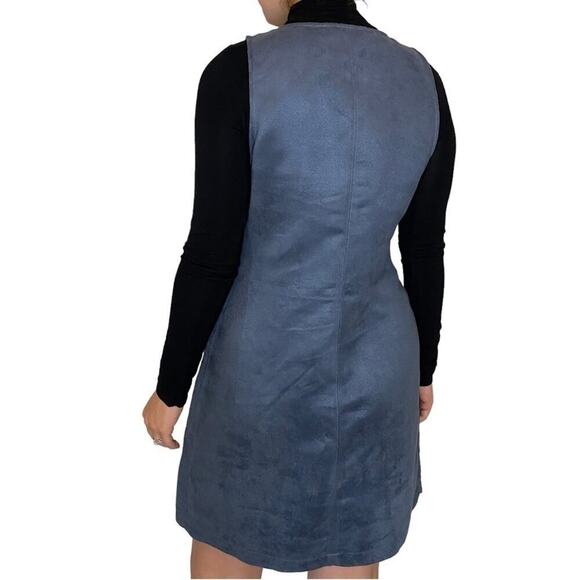 Jack by BB Dakota Blue Suede Zip Up Mini Shift Dress Sleeveless Pockets Crewneck - Picture 6 of 9